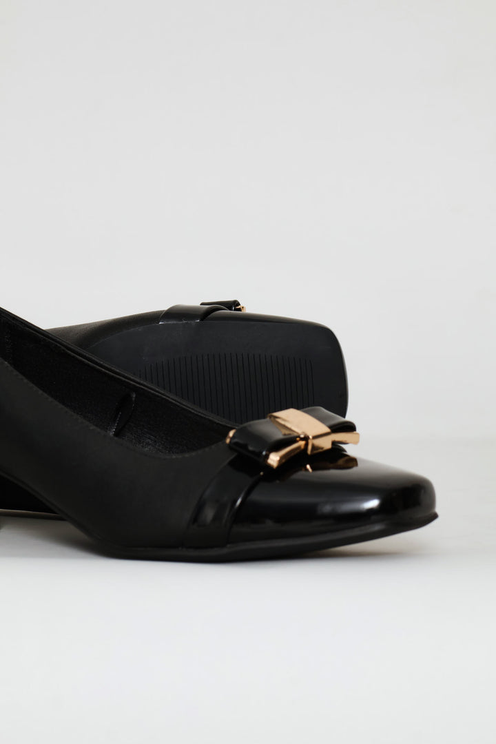 Square Toe Court Block Heel - Black