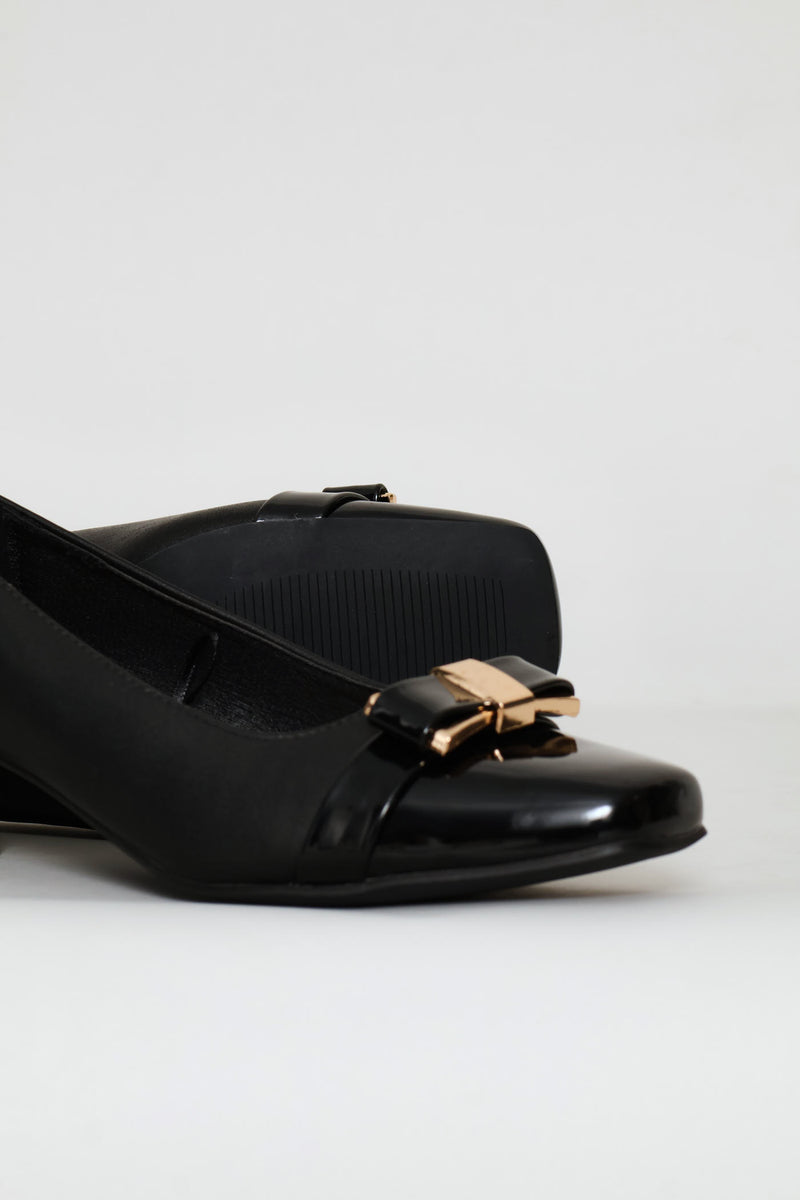 Square Toe Court Block Heel - Black