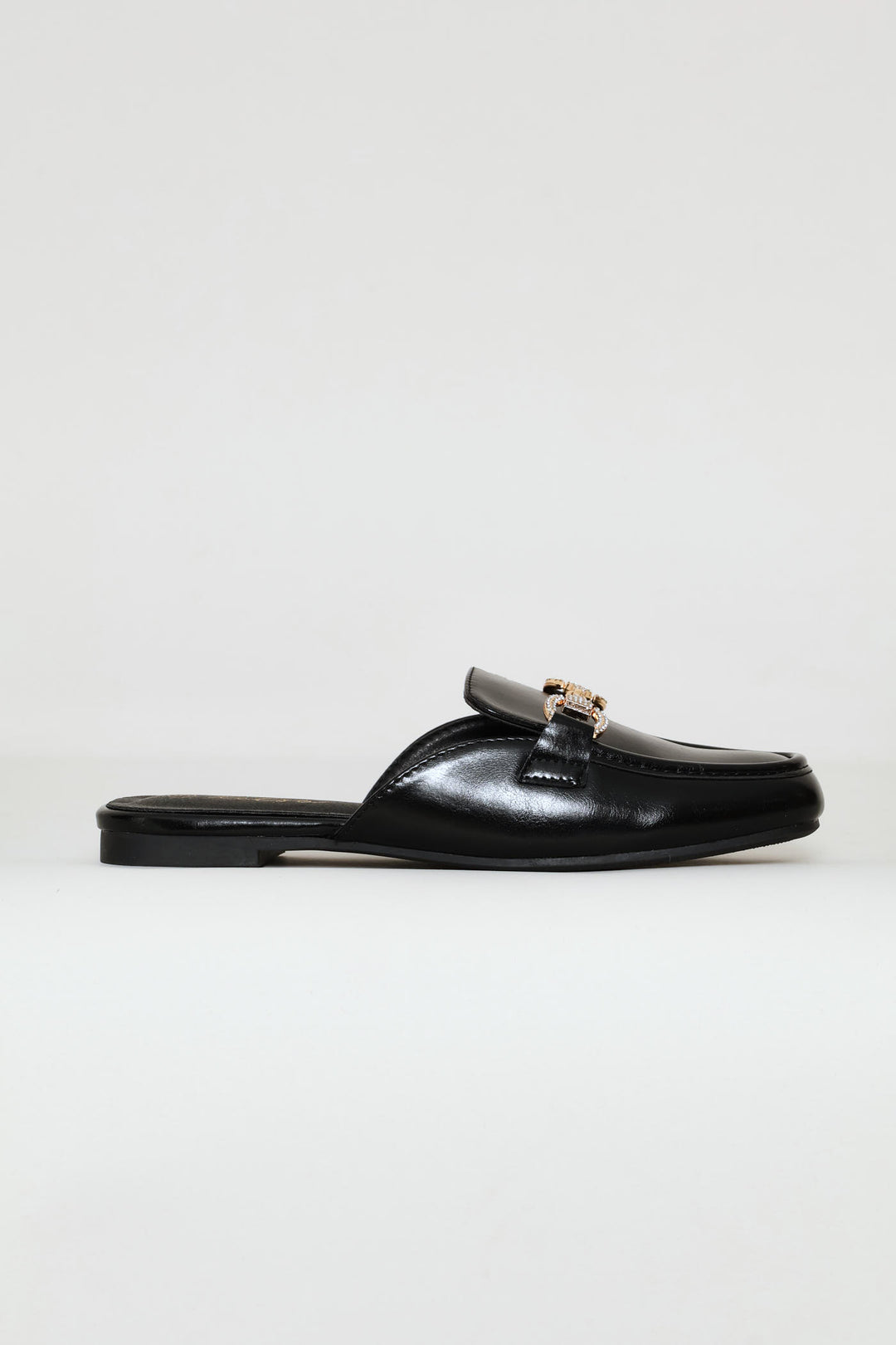Square Toe Metal Trim Slip On - Black