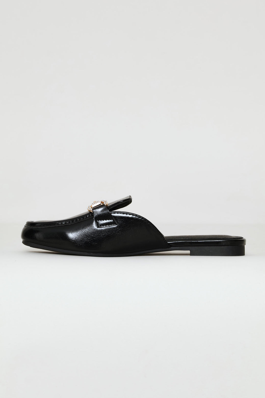 Square Toe Metal Trim Slip On - Black