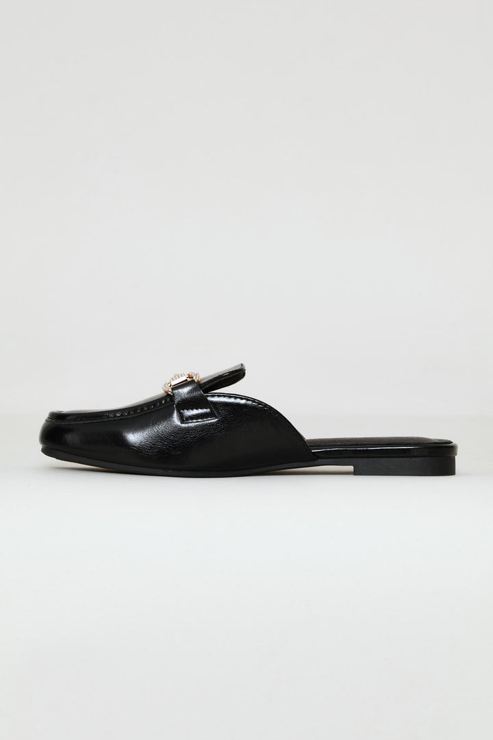 Square Toe Metal Trim Slip On - Black