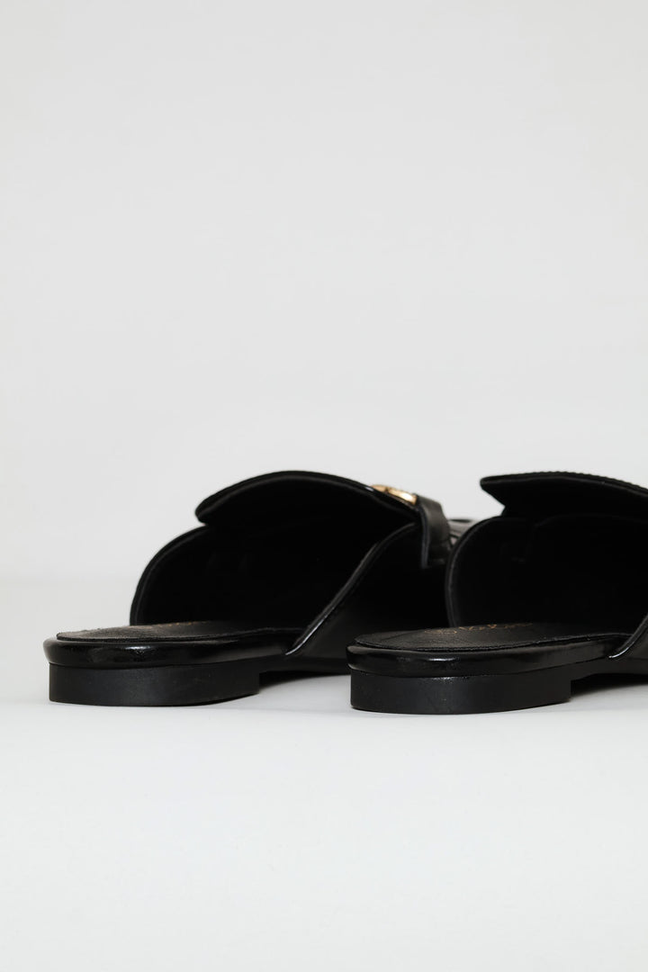 Square Toe Metal Trim Slip On - Black