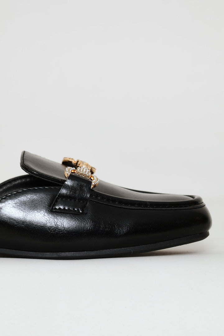 Square Toe Metal Trim Slip On - Black