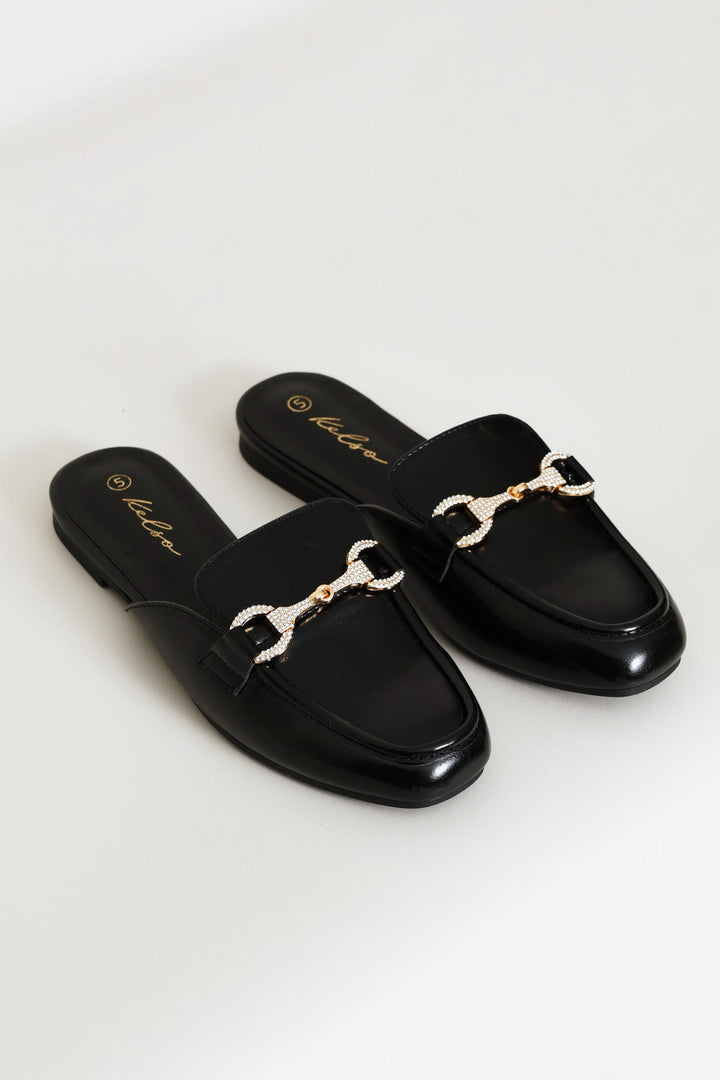 Square Toe Metal Trim Slip On - Black