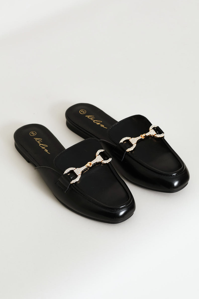 Square Toe Metal Trim Slip On - Black