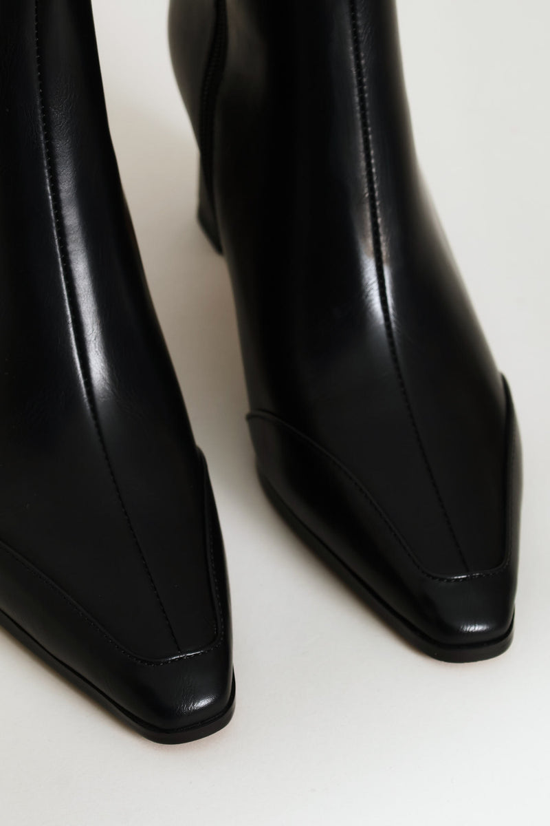 Slim Block Heel Ankle Boot - Black