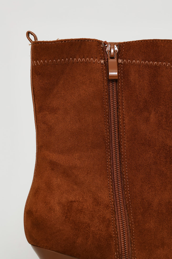 Microfibre Contrast Trim Sock Boot - Tan