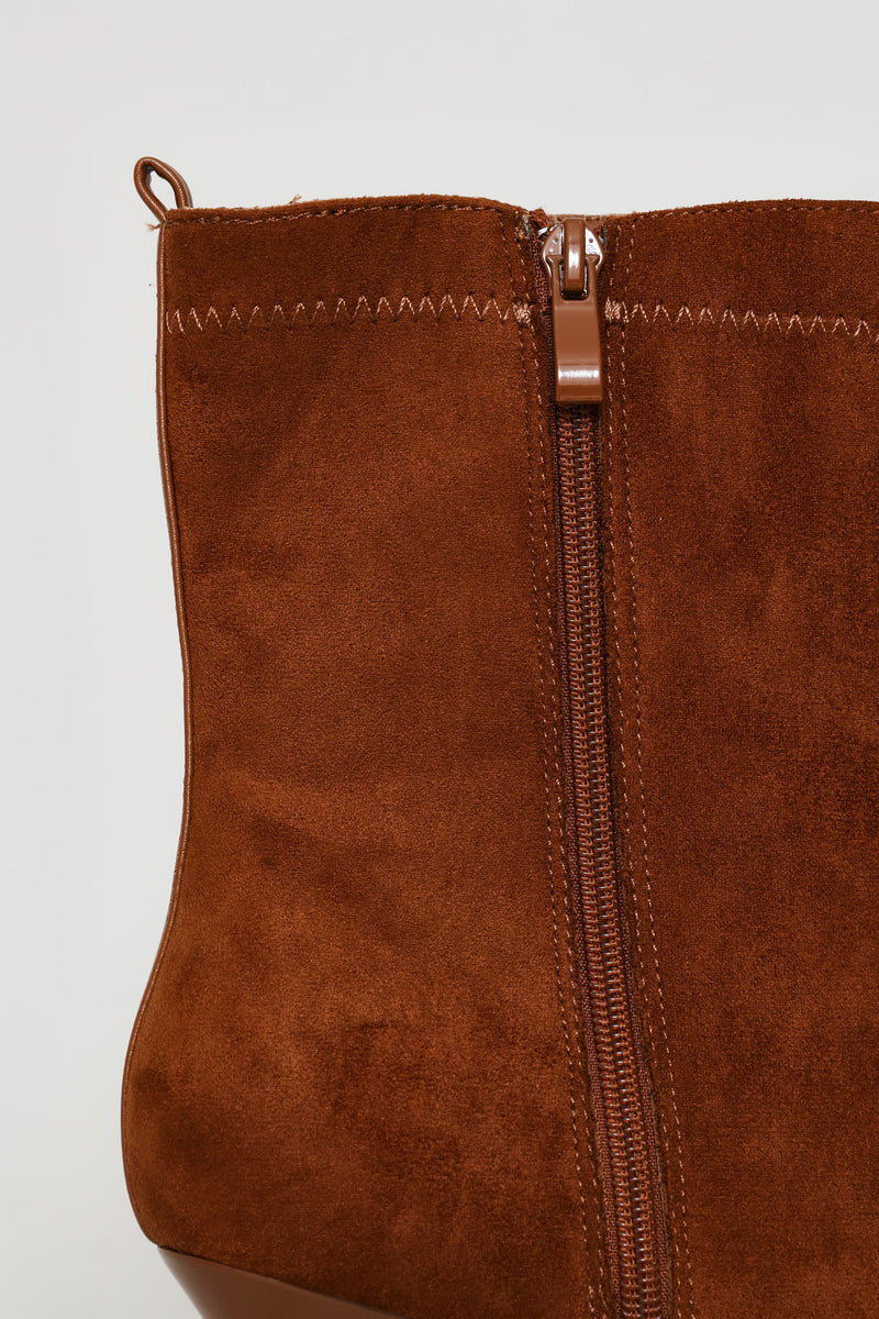 Microfibre Contrast Trim Sock Boot - Tan