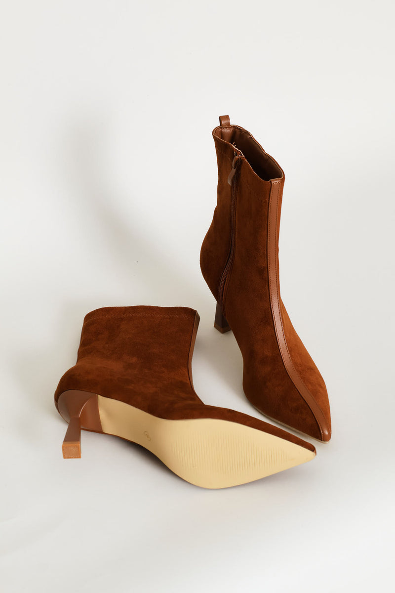 Microfibre Contrast Trim Sock Boot - Tan