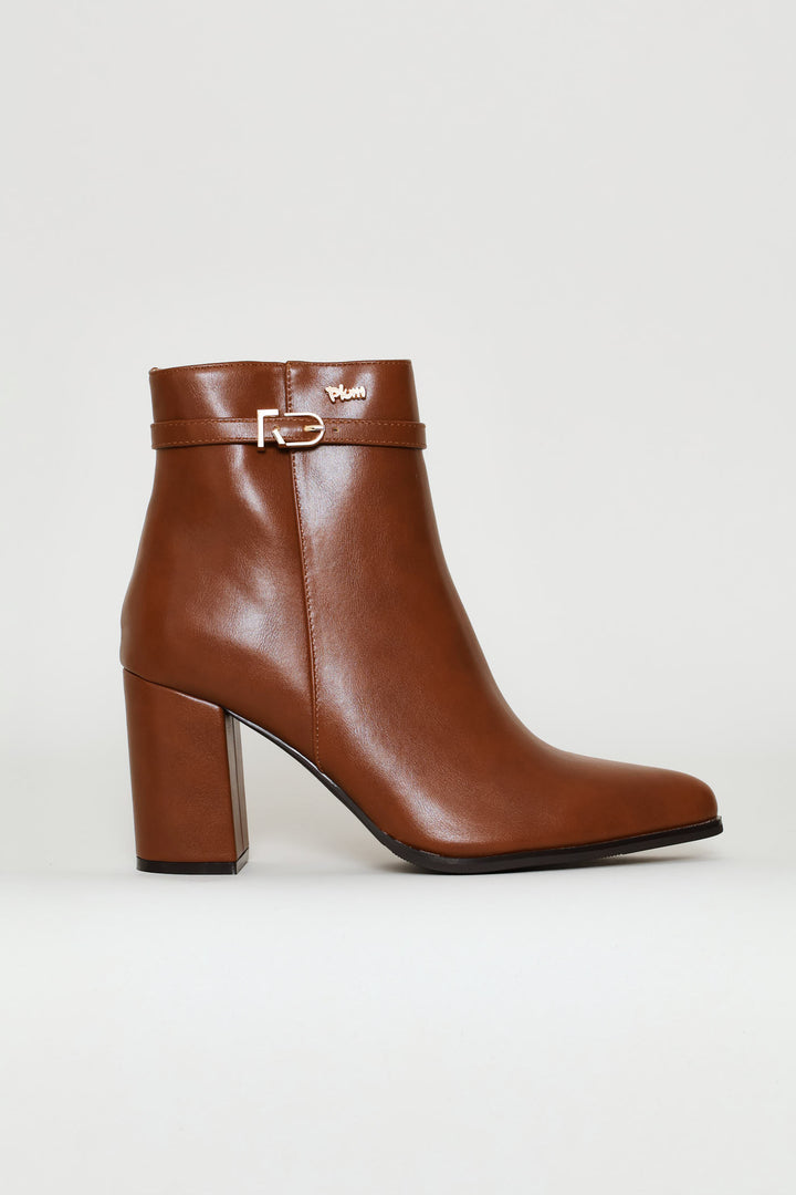 Square Heel Ankle Boot - Tan