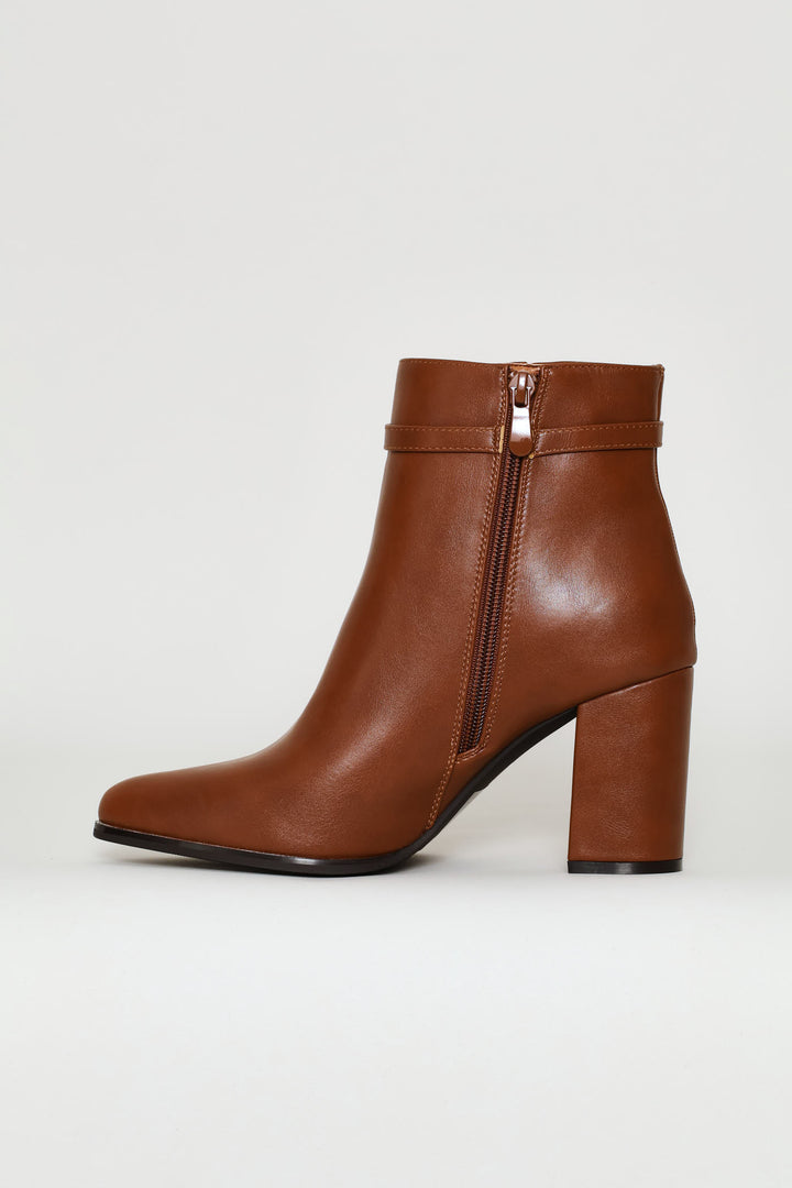 Square Heel Ankle Boot - Tan