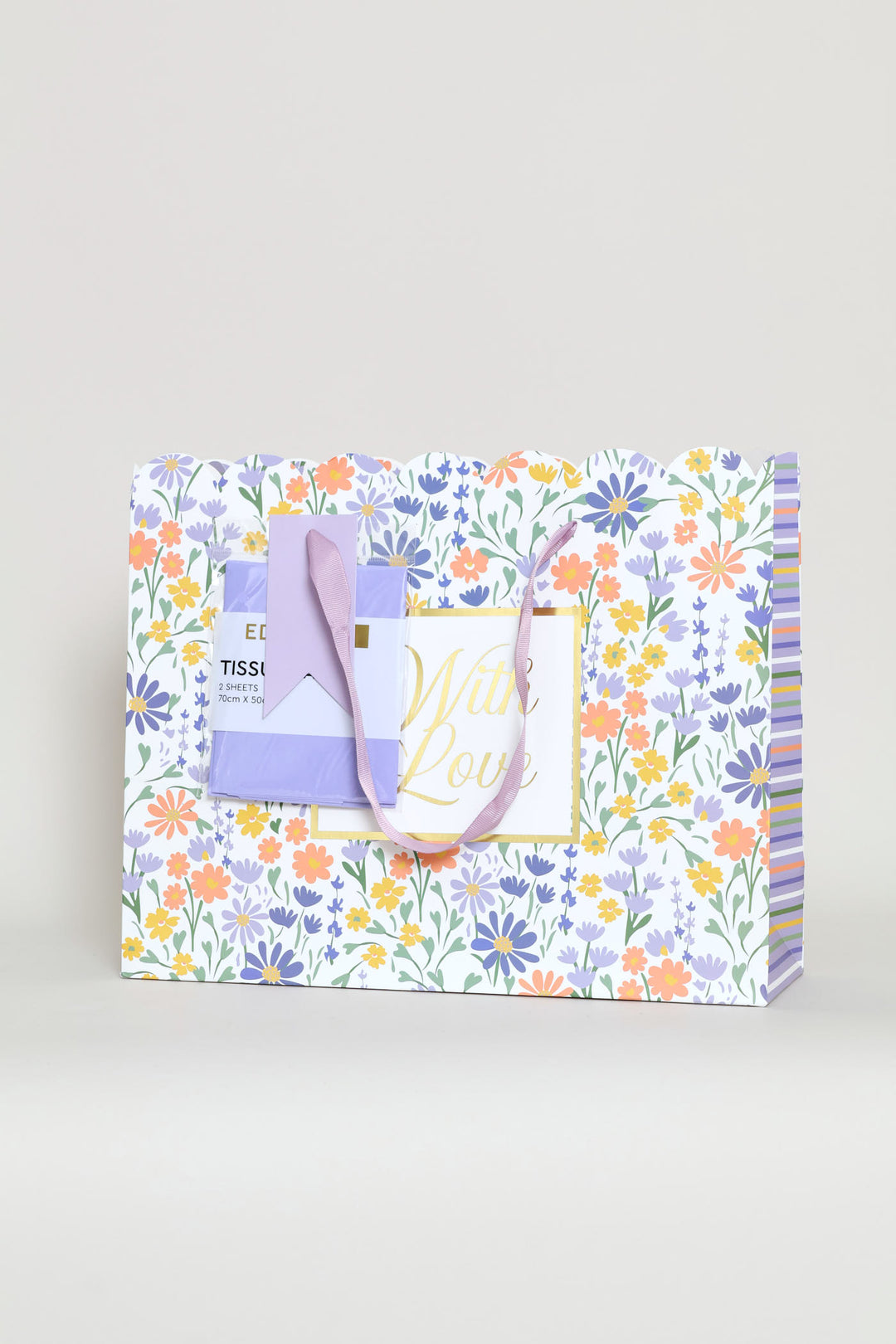 With Love Scallop Edge Gift Bag With Tissue Paper - Lilac