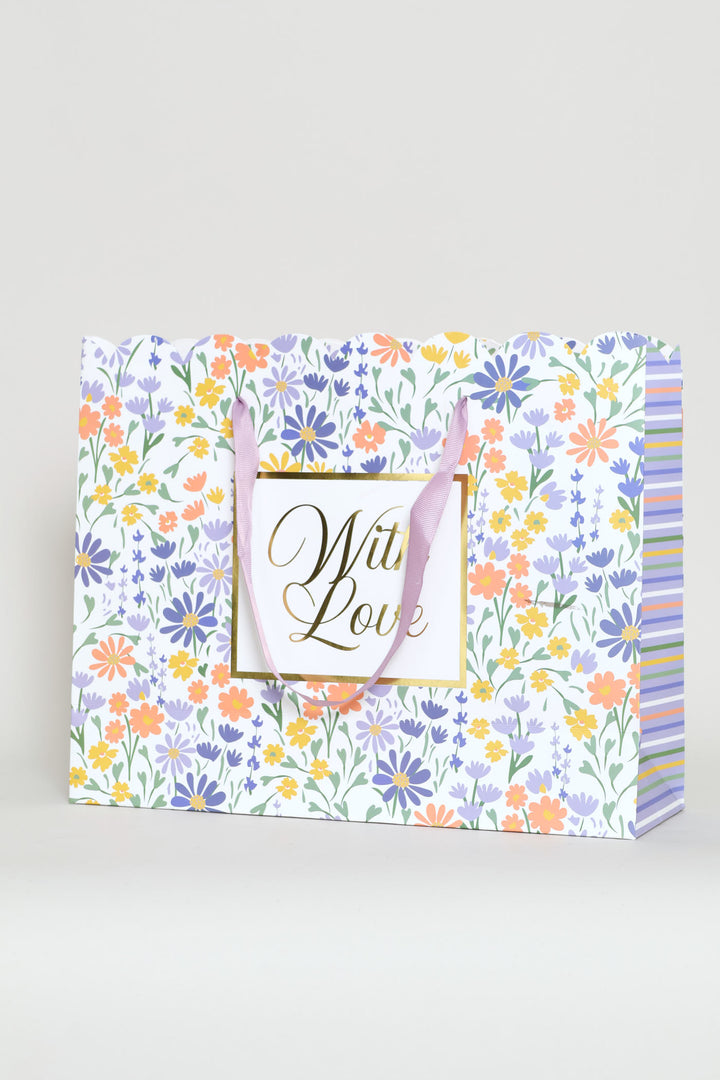 With Love Scallop Edge Gift Bag With Tissue Paper - Lilac