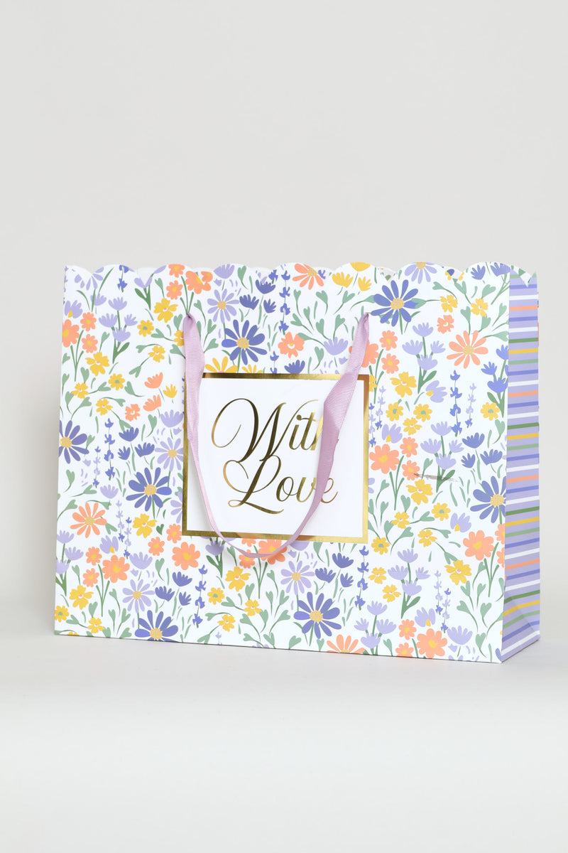 With Love Scallop Edge Gift Bag With Tissue Paper - Lilac