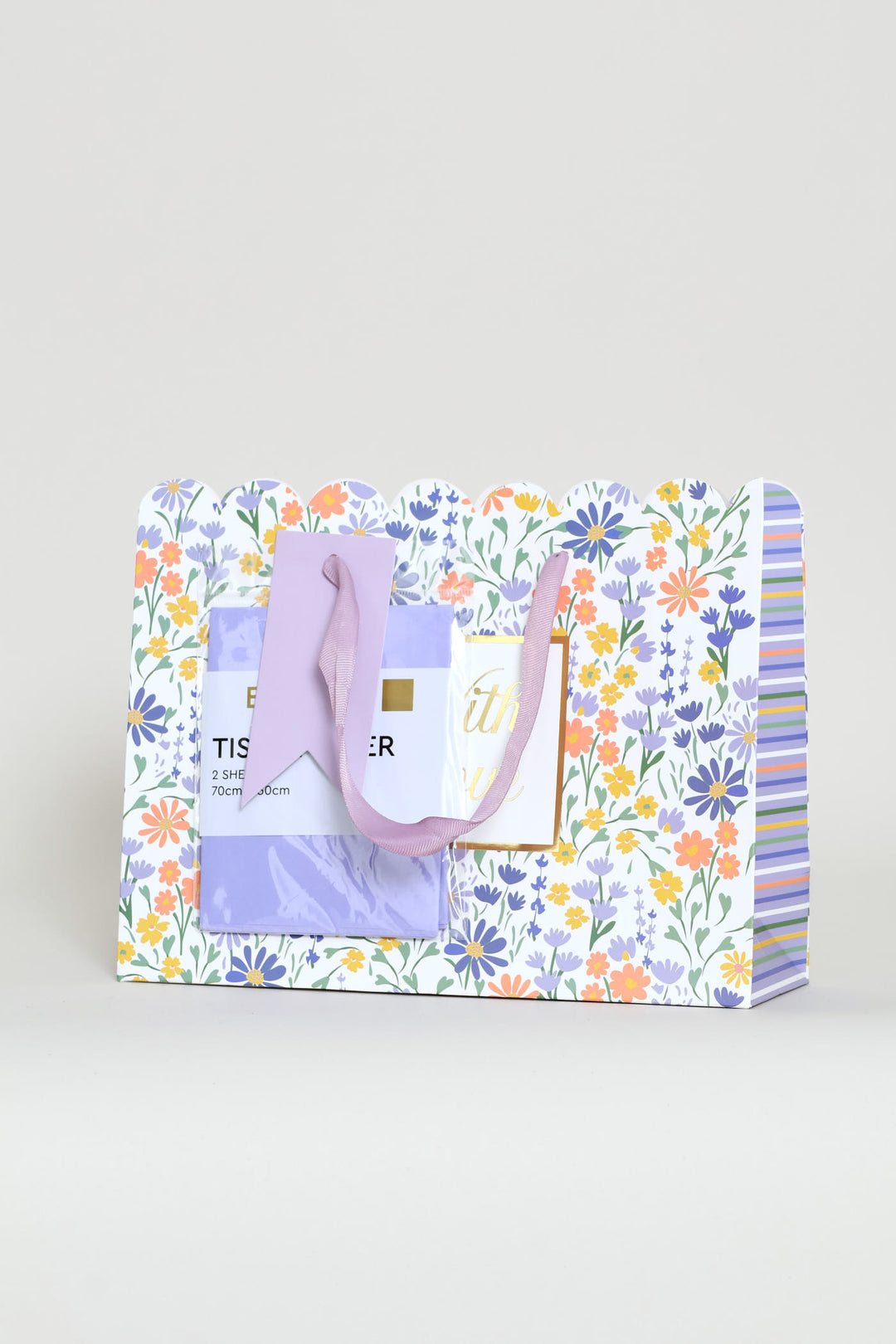 With Love Scallop Edge Gift Bag With Tissue Paper - Lilac