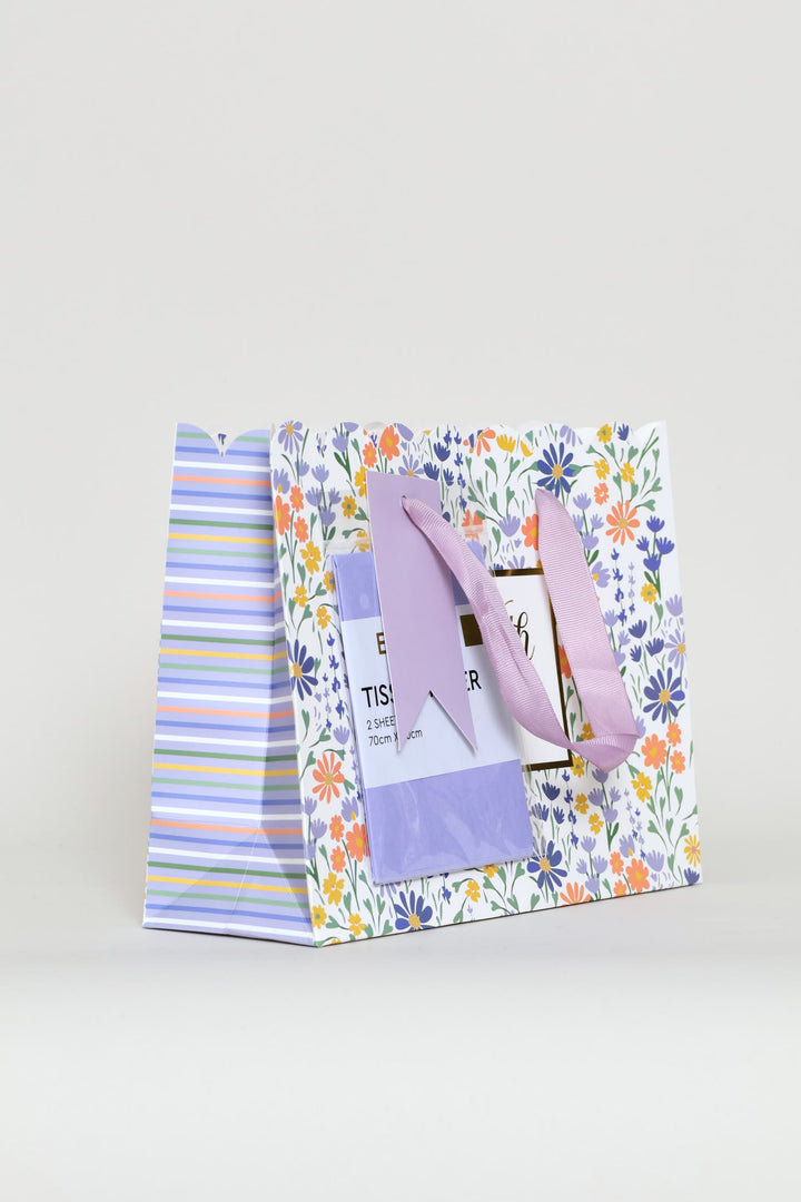 With Love Scallop Edge Gift Bag With Tissue Paper - Lilac