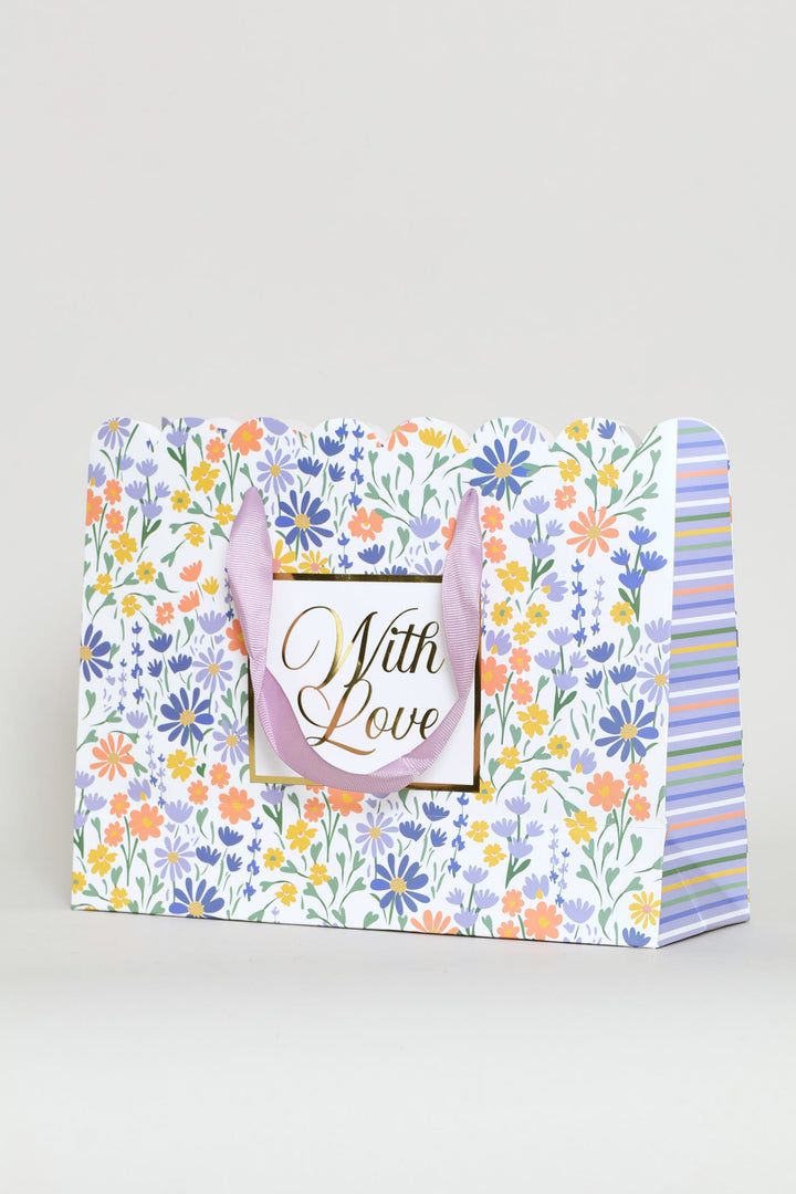 With Love Scallop Edge Gift Bag With Tissue Paper - Lilac
