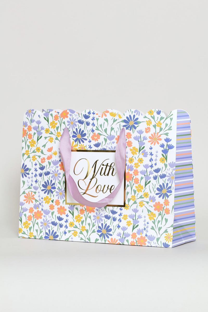 With Love Scallop Edge Gift Bag With Tissue Paper - Lilac