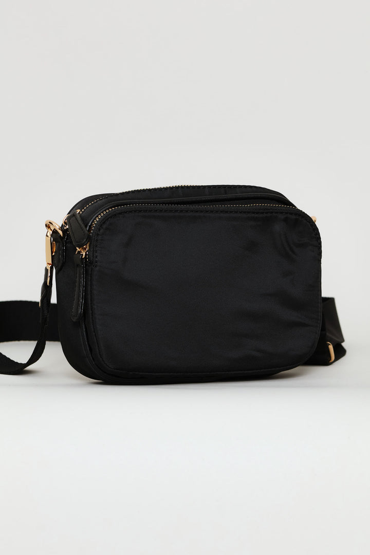 Nylon Gold Zip Camera Bag - Black