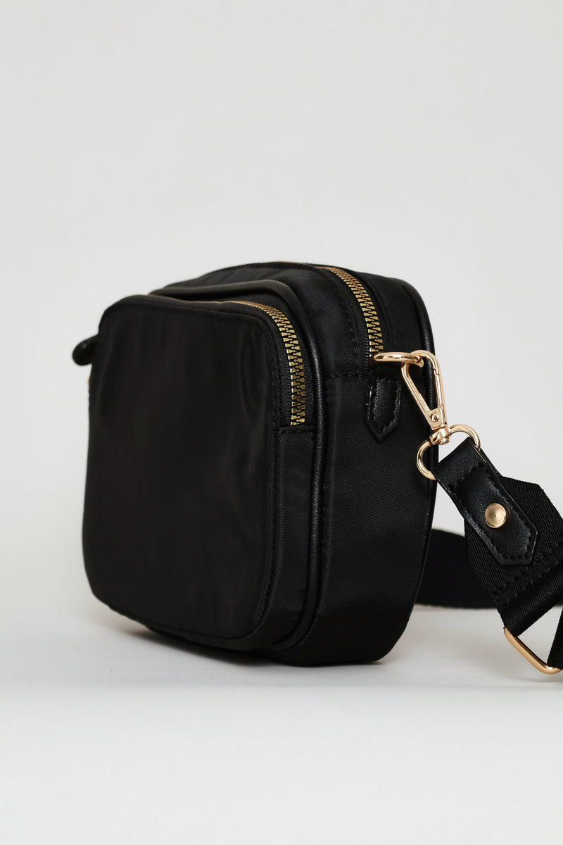 Nylon Gold Zip Camera Bag - Black