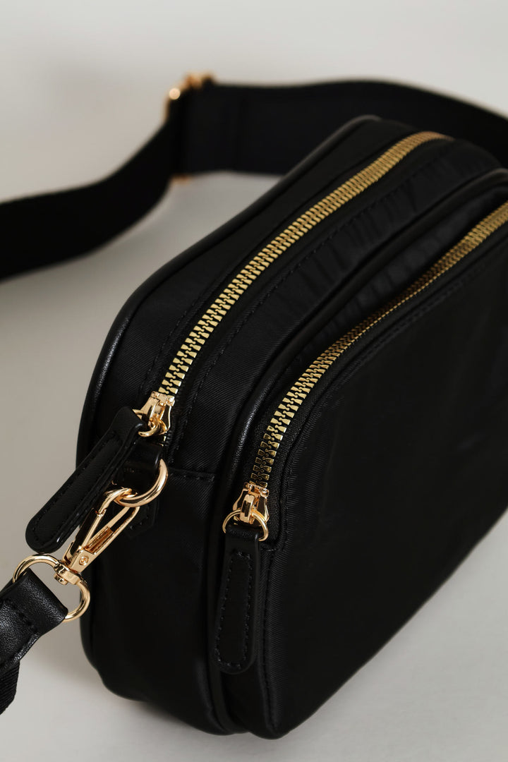 Nylon Gold Zip Camera Bag - Black