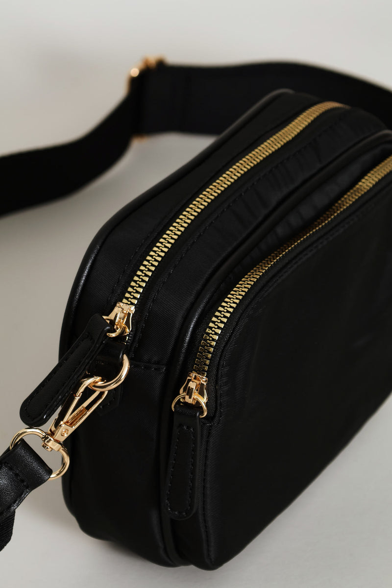 Nylon Gold Zip Camera Bag - Black