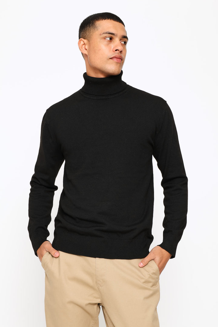 Fine Knit Poloneck - Black