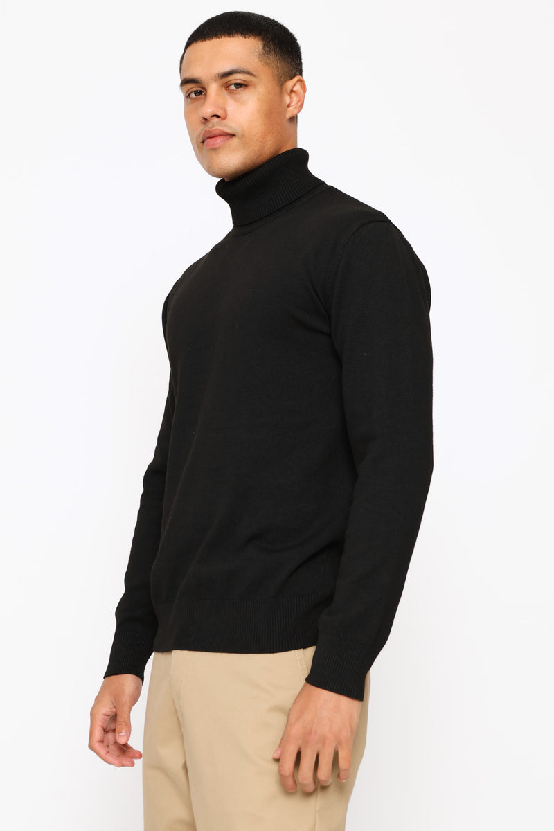 Fine Knit Poloneck - Black