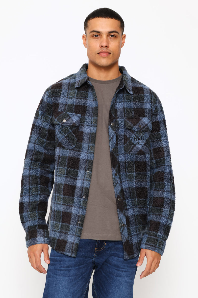 Glacier Plaid High Pile Super Fleece Shirt - Blue