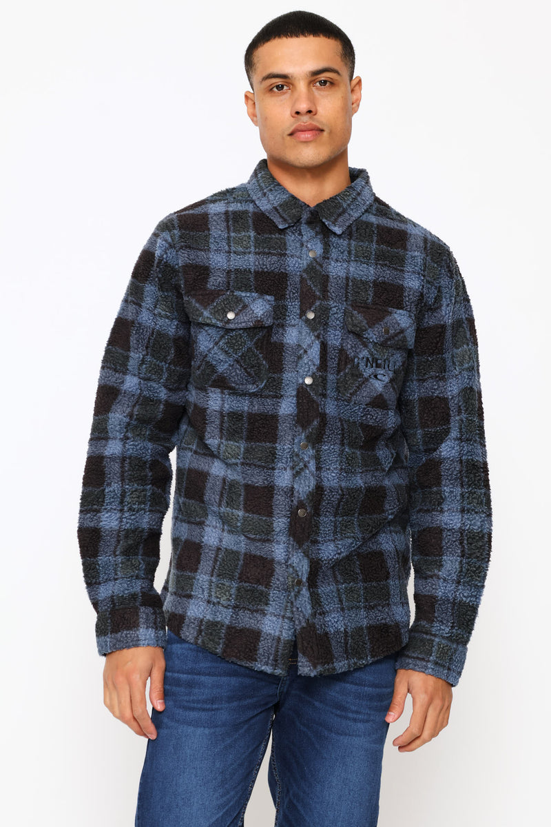 Glacier Plaid High Pile Super Fleece Shirt - Blue