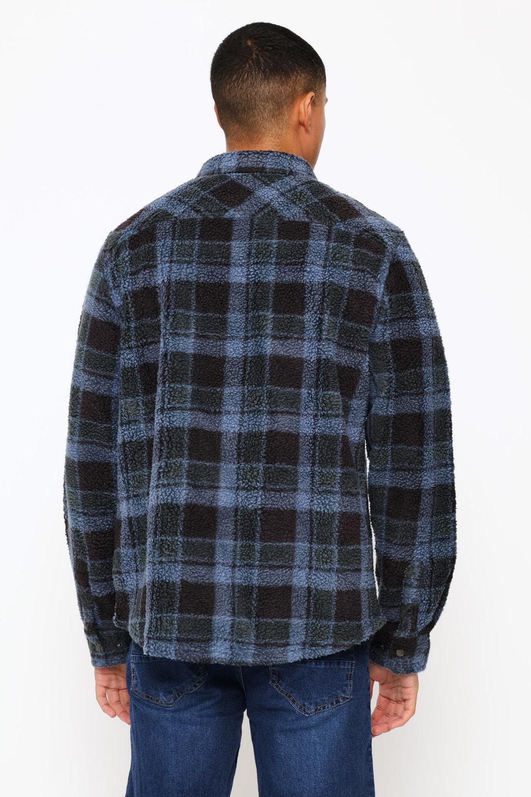 Glacier Plaid High Pile Super Fleece Shirt - Blue