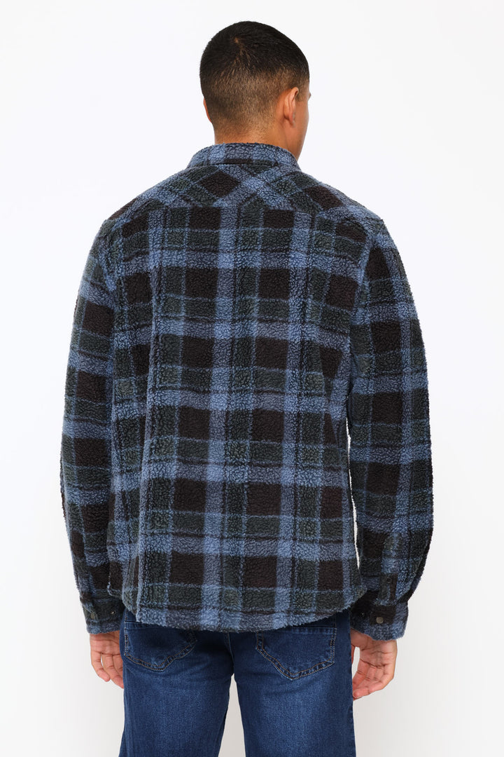 Glacier Plaid High Pile Super Fleece Shirt - Blue