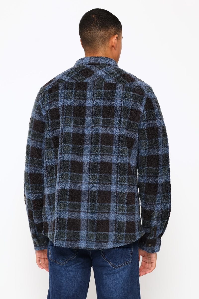 Glacier Plaid High Pile Super Fleece Shirt - Blue