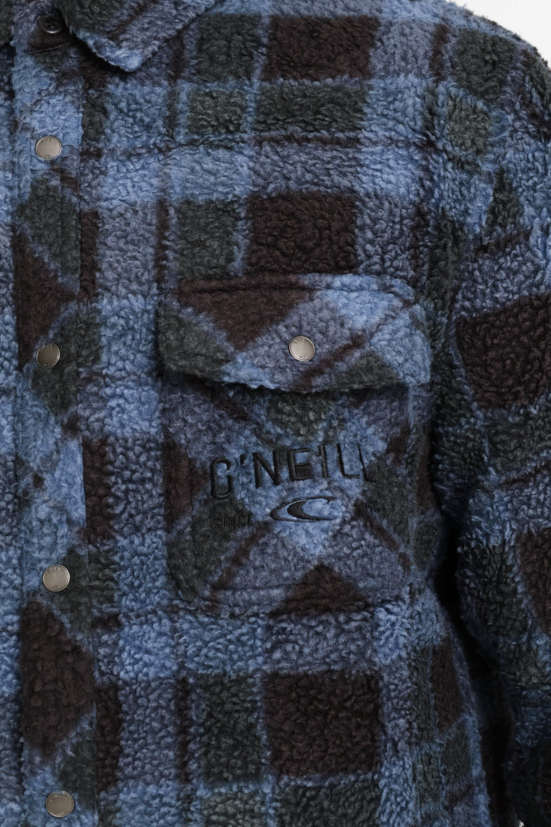 Glacier Plaid High Pile Super Fleece Shirt - Blue