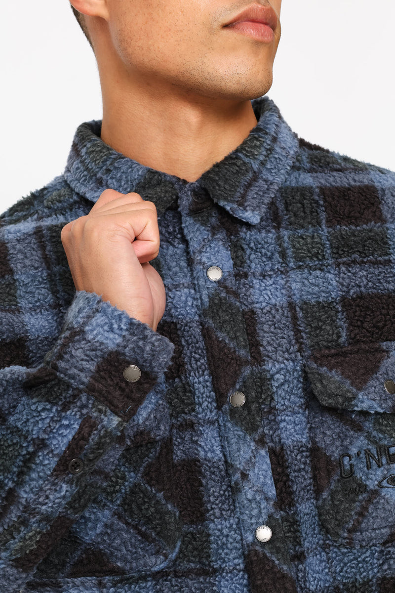 Glacier Plaid High Pile Super Fleece Shirt - Blue