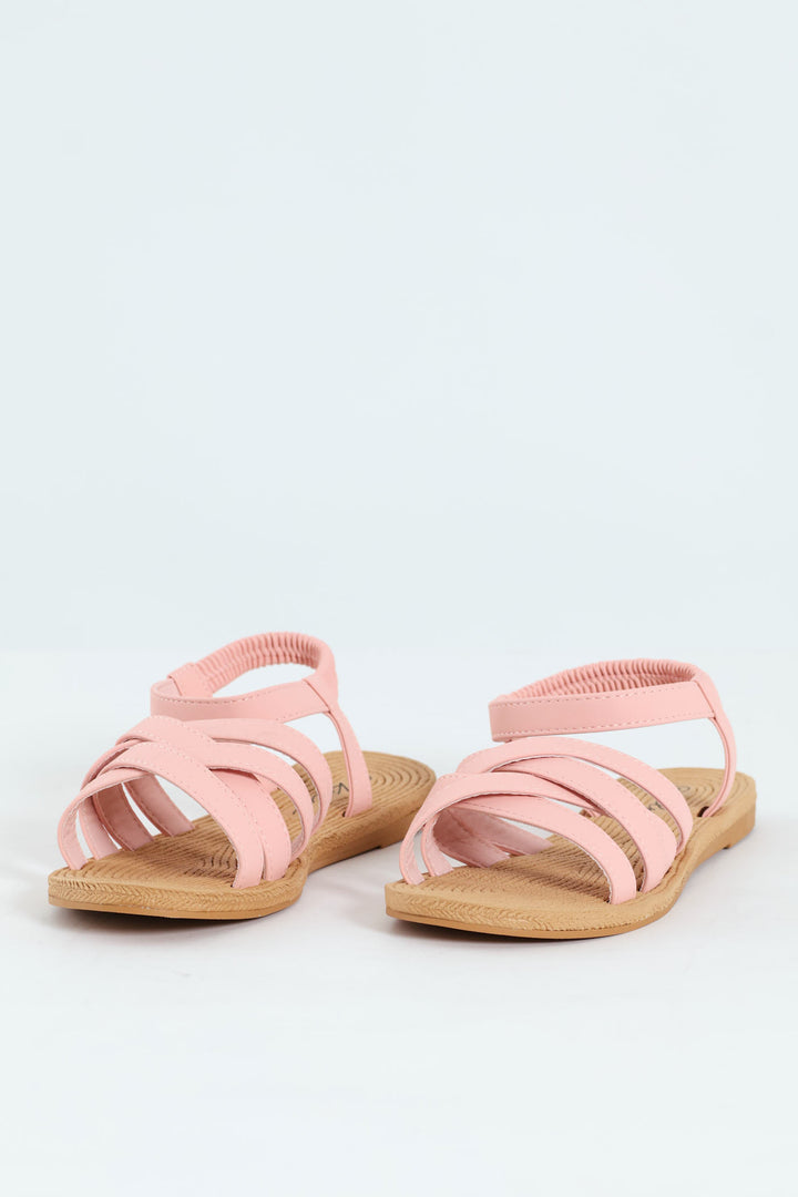 Multi Crosstrap Elasticated Slingback Sandal - Blush