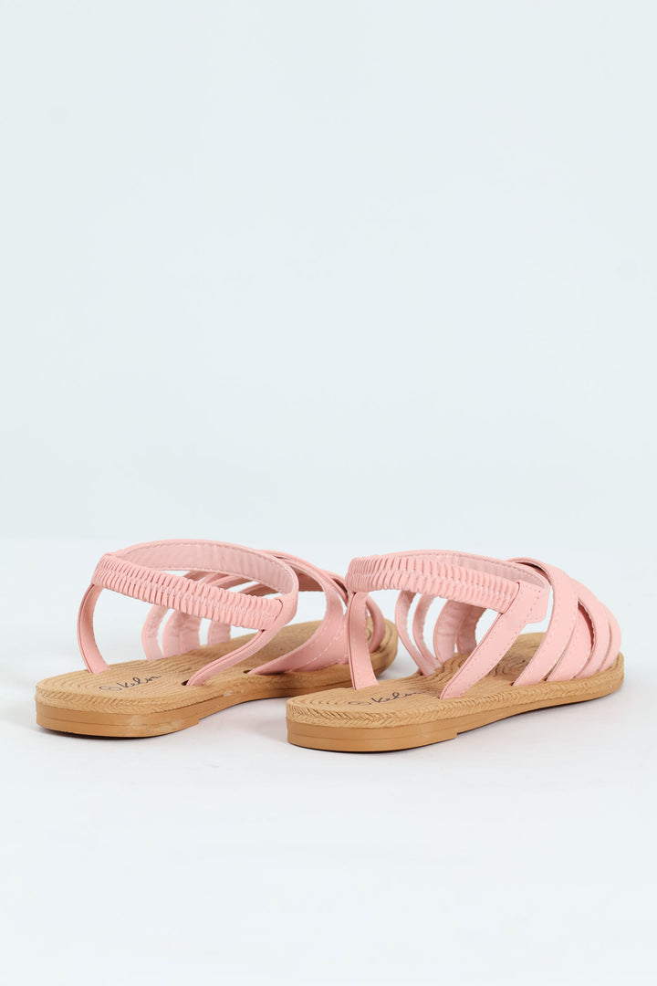 Multi Crosstrap Elasticated Slingback Sandal - Blush