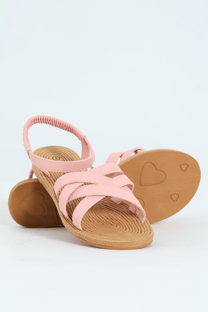 Multi Crosstrap Elasticated Slingback Sandal - Blush