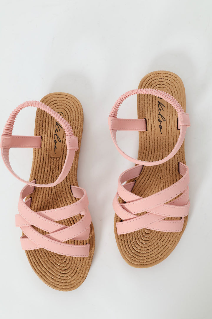 Multi Crosstrap Elasticated Slingback Sandal - Blush