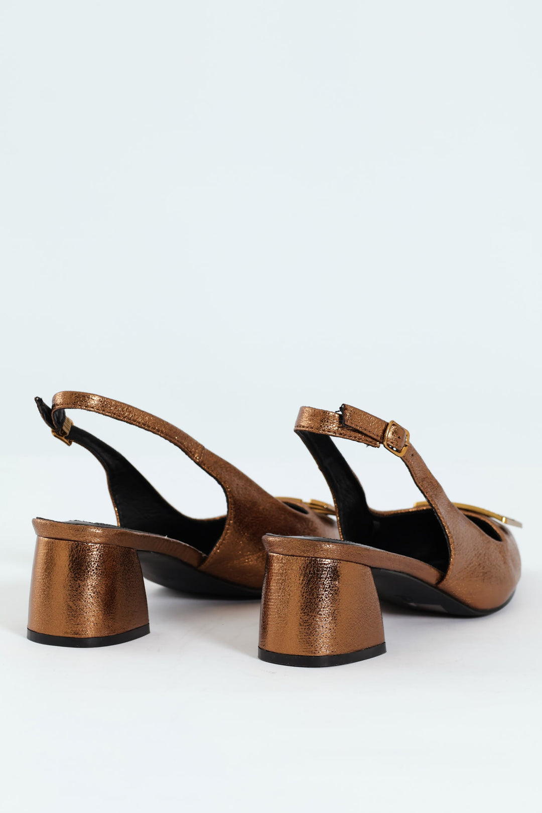 Block Heel With Diamante Trim - Bronze