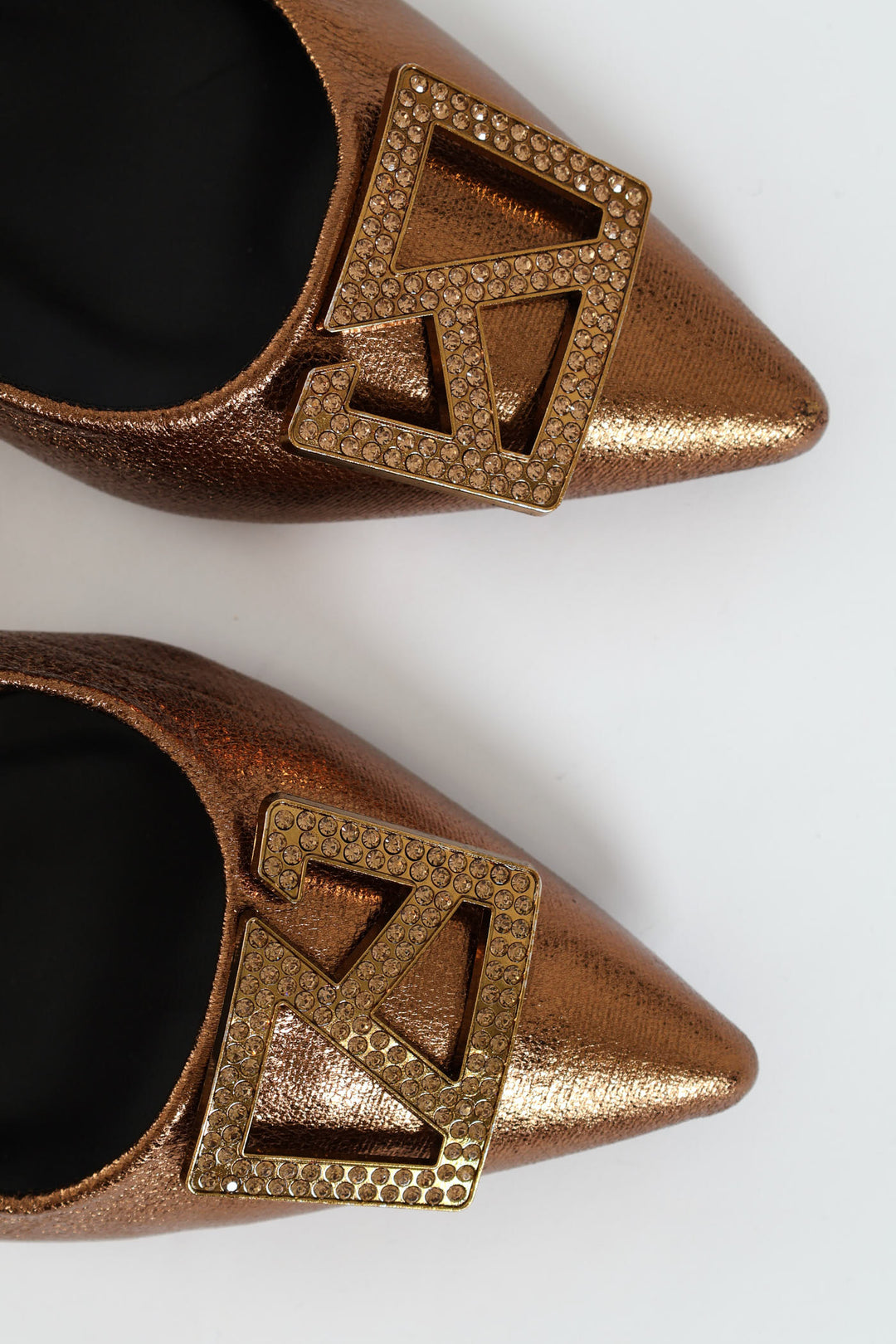 Block Heel With Diamante Trim - Bronze