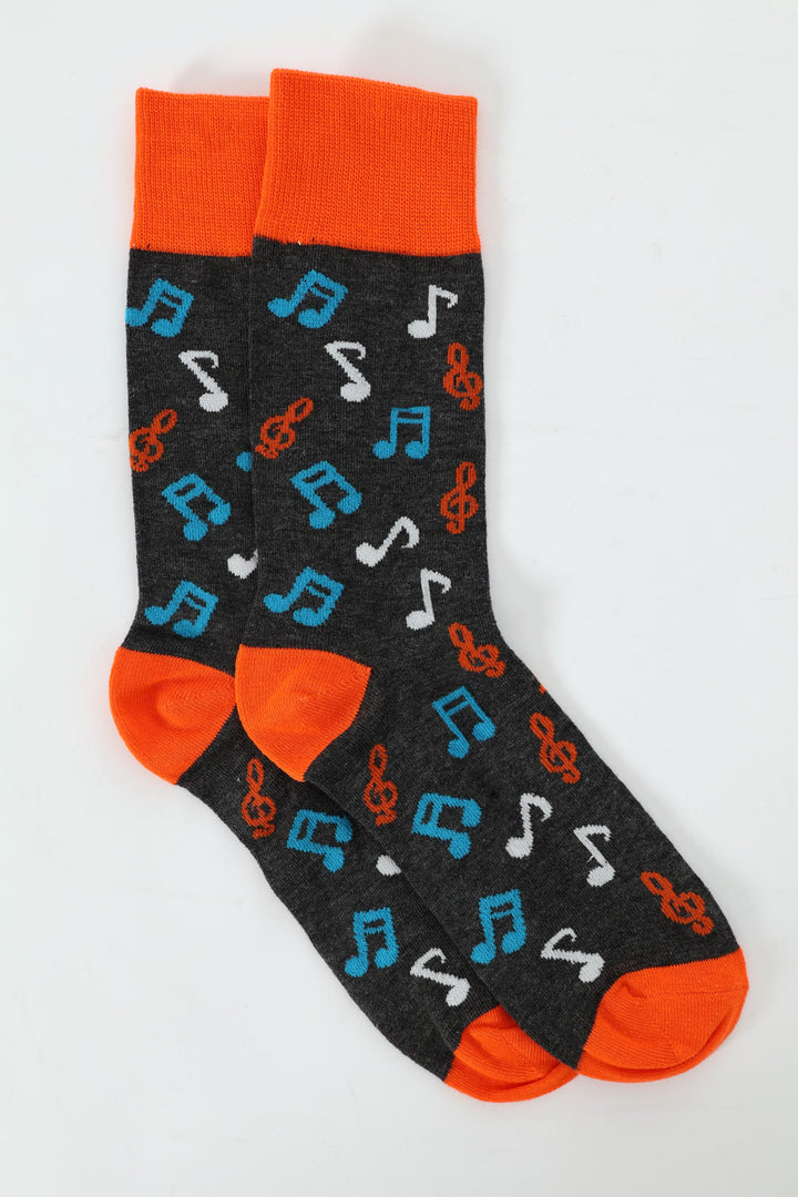 Musical Notes Single Anklet Socks - Charcoal