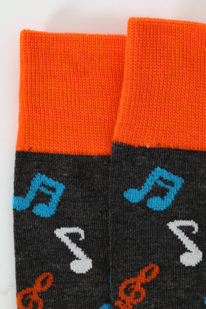 Musical Notes Single Anklet Socks - Charcoal