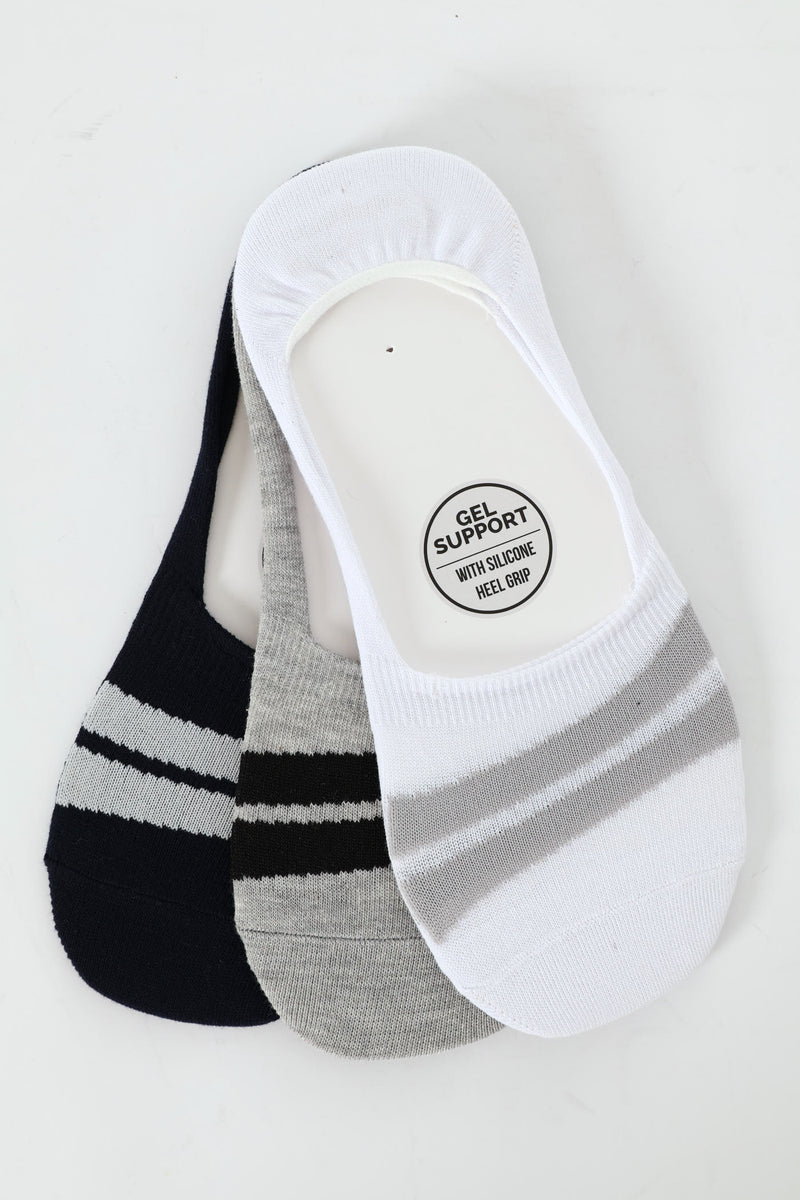 3 Pack Diagonal Stripe Secret Socks - Navy/Grey/White