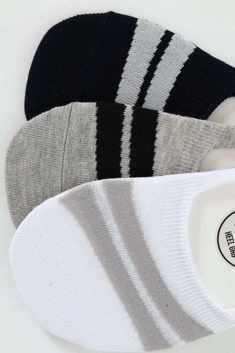 3 Pack Diagonal Stripe Secret Socks - Navy/Grey/White