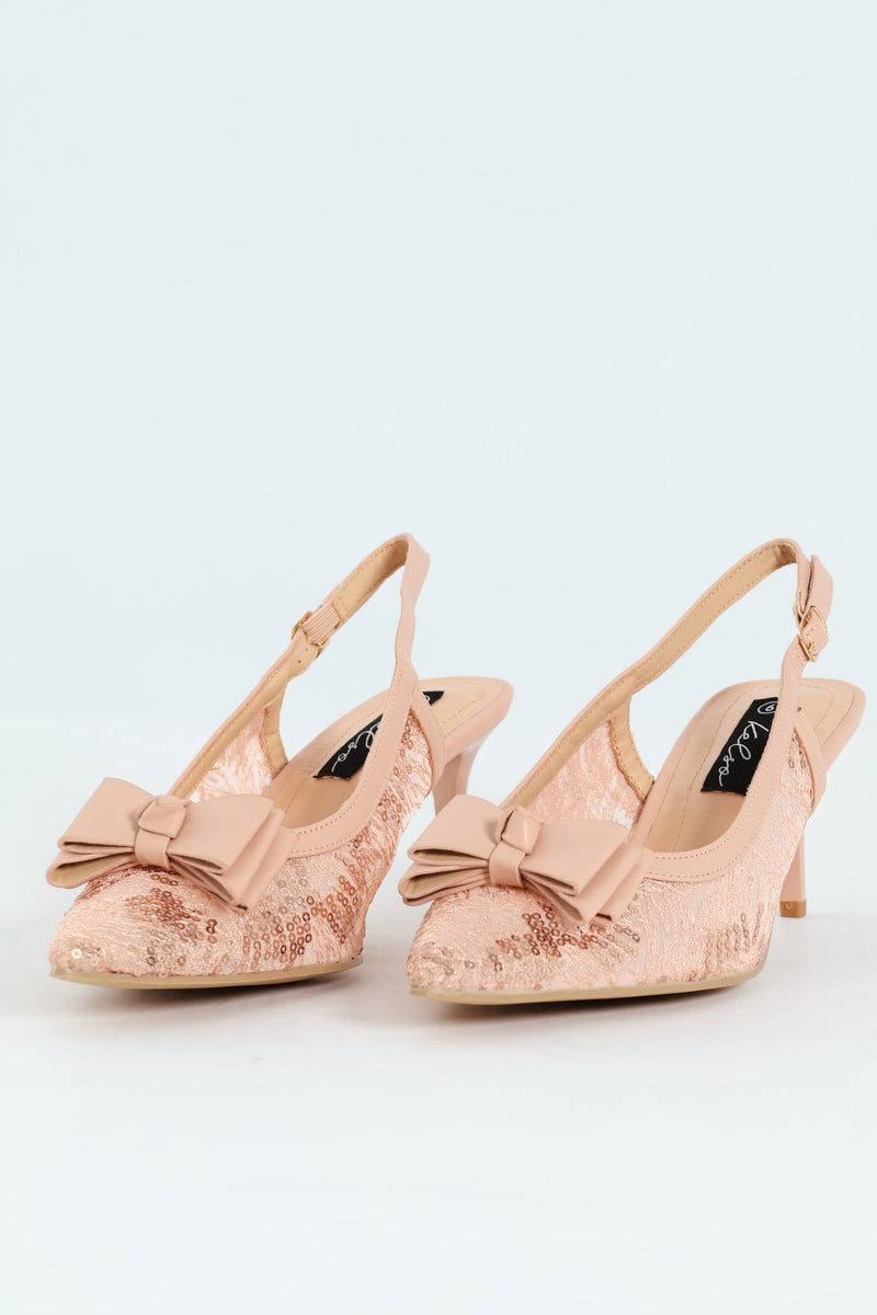 Occasion Mesh Bow Detail Heel - Nude