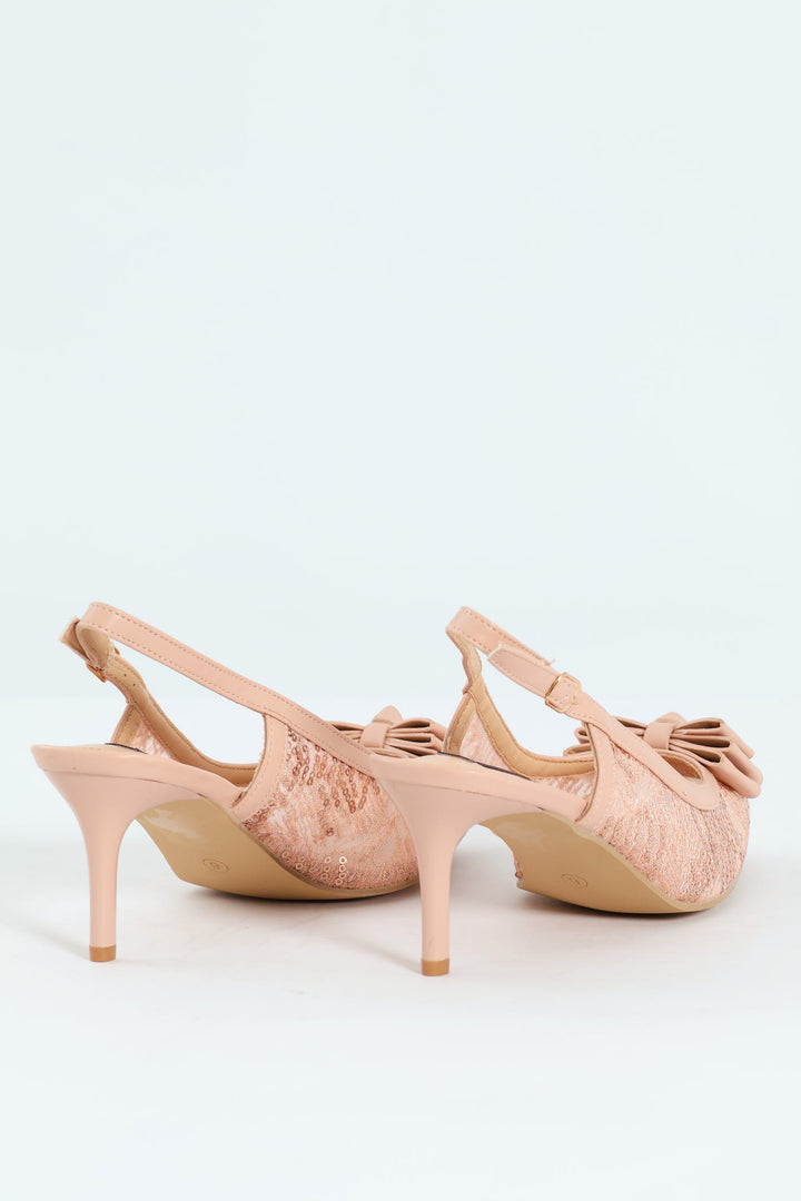 Occasion Mesh Bow Detail Heel - Nude