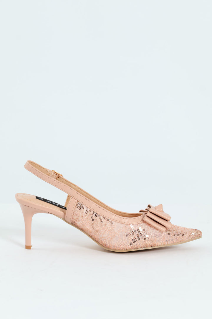 Occasion Mesh Bow Detail Heel - Nude