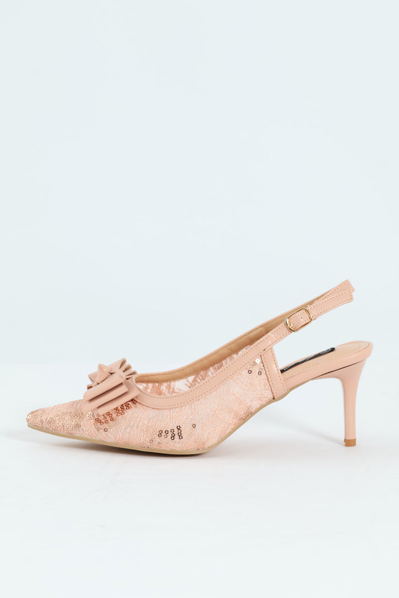 Occasion Mesh Bow Detail Heel - Nude
