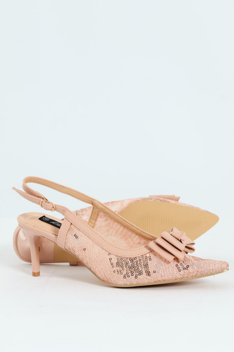 Occasion Mesh Bow Detail Heel - Nude